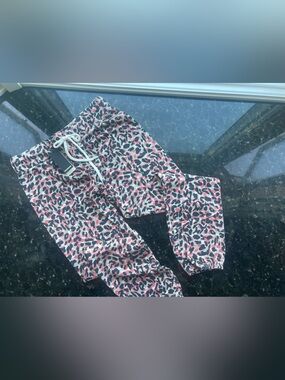 Monrow Pink & Black Leopard-Print Joggers Orange